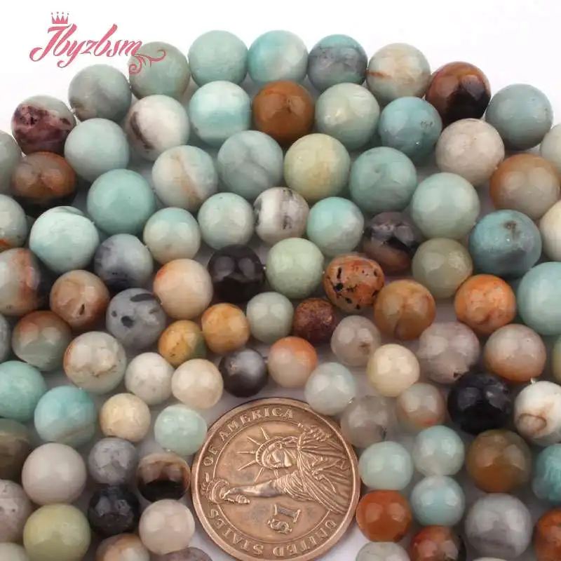 

8,10,12mm Smooth Round Multicolor Amazonite (2.5mm Hole) Natural Stone Beads For DIY Necklace Jewelry Making 15" Free Shipping
