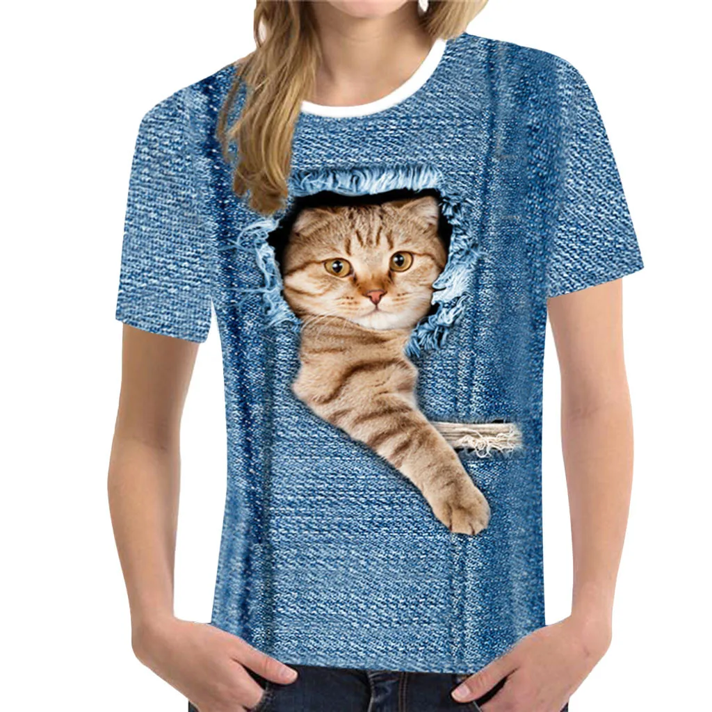 SAGACE Women t shirt Funny 3D Print Animal Summer Short Sleeve funny T-Shirts Top harajuku tshirt High Quality top female | Женская