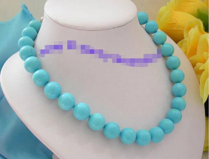 

FREE shipping> >>>wonderful 18"12mm round blue natural stone beads necklace
