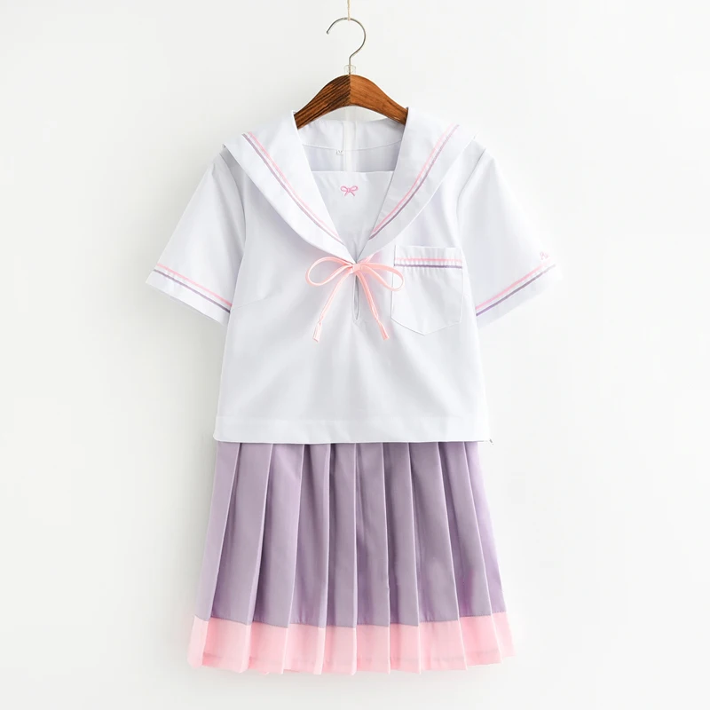 Японский Женский студенческий кардиган JK школьная форма топ + фиолетовая юбка со