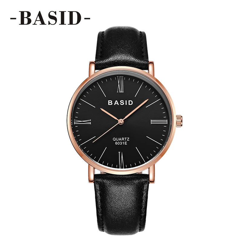 

BASID Quartz Women Watch Water Resistant Fashion Rose Gold Design Watch Genuine Leather Luxury Gift Wristwatches Montre Femme