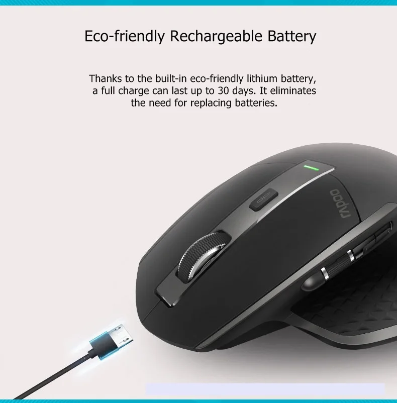 Rapoo MT750 многомодовая перезаряжаемая беспроводная мышь Bluetooth 3,0, 4,0 2,4G многократное подключение и простое переключение