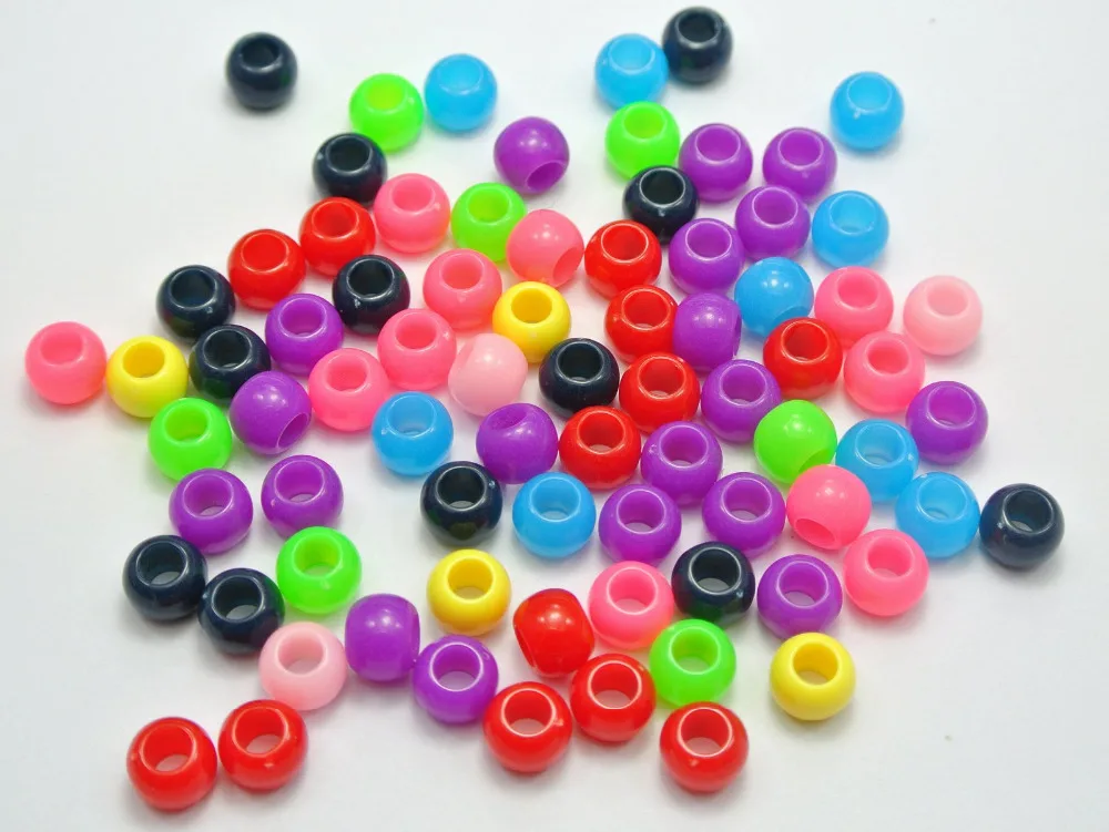 

200 Mixed Color Acrylic Round Pony Beads 8X6mm for Kids Craft Kandi Bracelet
