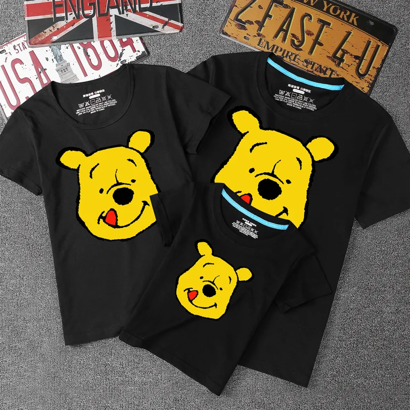 Повседневная футболка с принтом милого медведя для всей семьи модные одинаковые