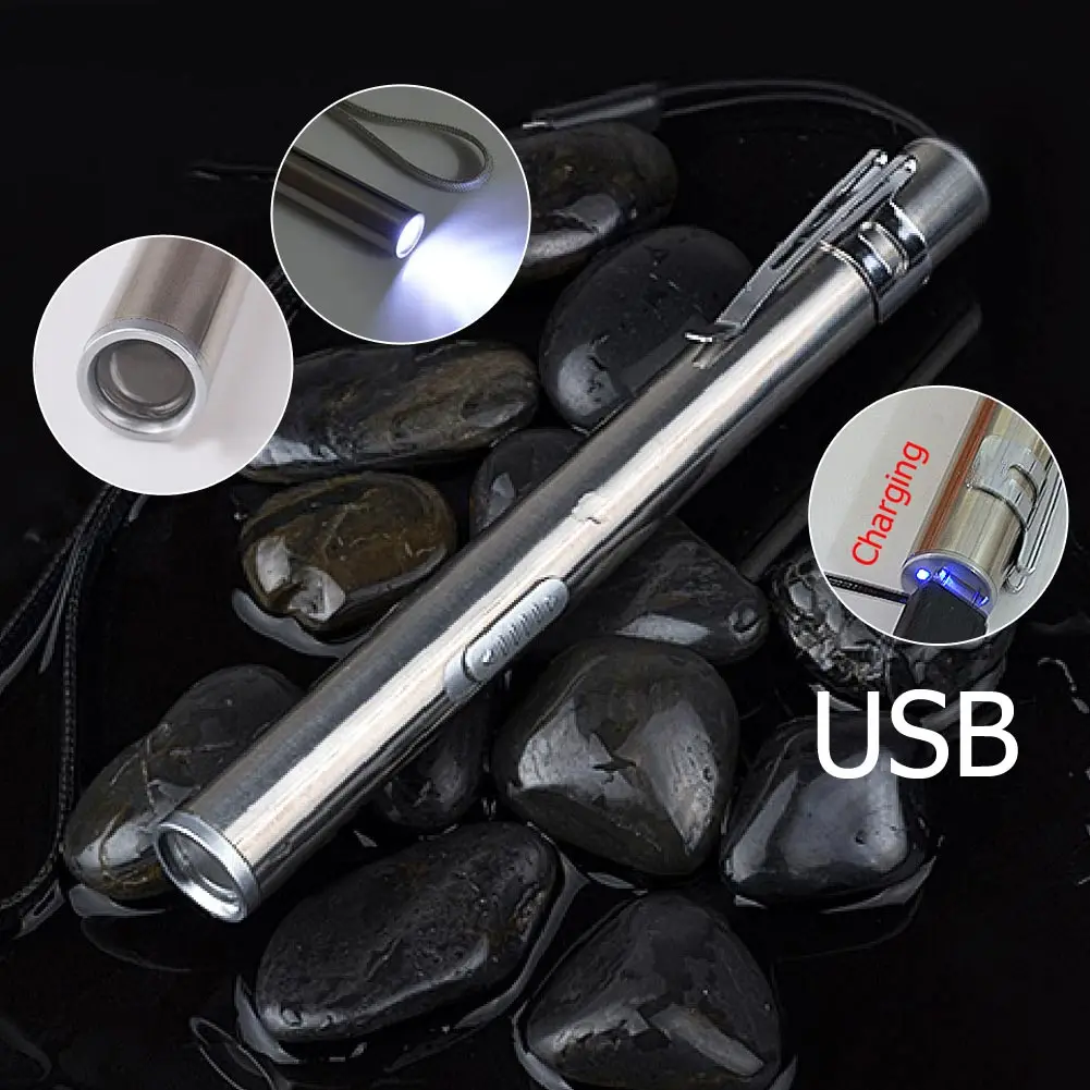 Мини светодиодный светильник 5 в ручка из нержавеющей стали карманный USB Перезаряжаемый светодиодный фонарь светильник аварийный светильник Открытый Кемпинг Туризм