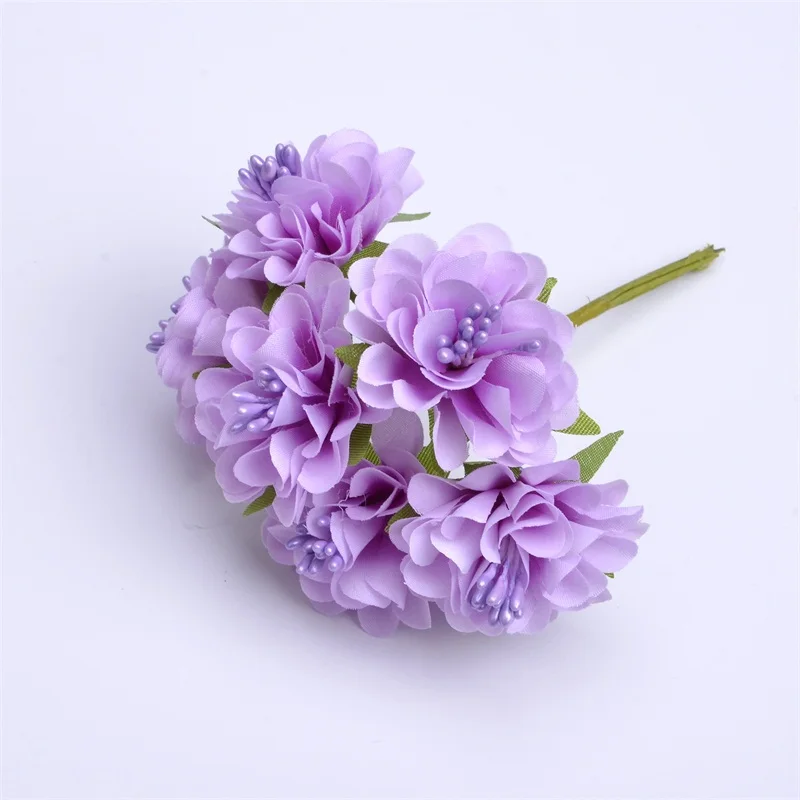 purple 6 шт./лот шелк искусственный Цветы Мини букет из роз для свадьбы домашние рукодельные украшения карты подарок DIY ВЕНОК Скрапбукинг высокого качества - Цвет: purple
