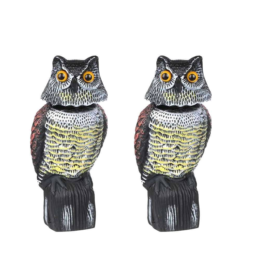 

2pcs Large Realistic Owl Decoy W/ Rotating Head Bird Crow Scarer Scarecrow