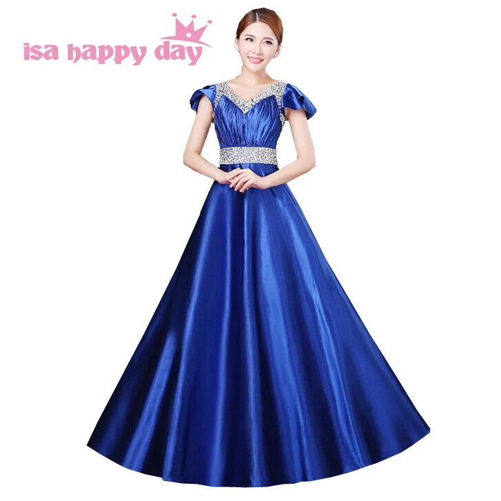 Длинное атласное вечернее платье для подружки невесты королевский синий с