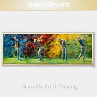 professional artist pure hand painted impressionist colorful playing golf oil painting on canvas play golf portrait oil painting