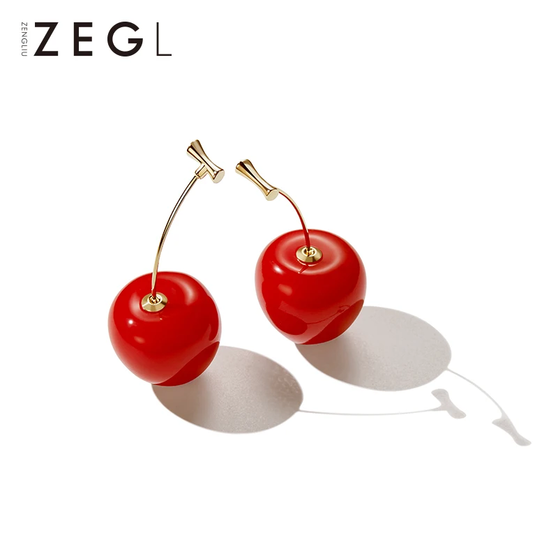 Золотой цвет ZEGL красные серьги-Вишенки для женщин темперамент для празднования новых сережек - Окраска металла: Золотой цвет