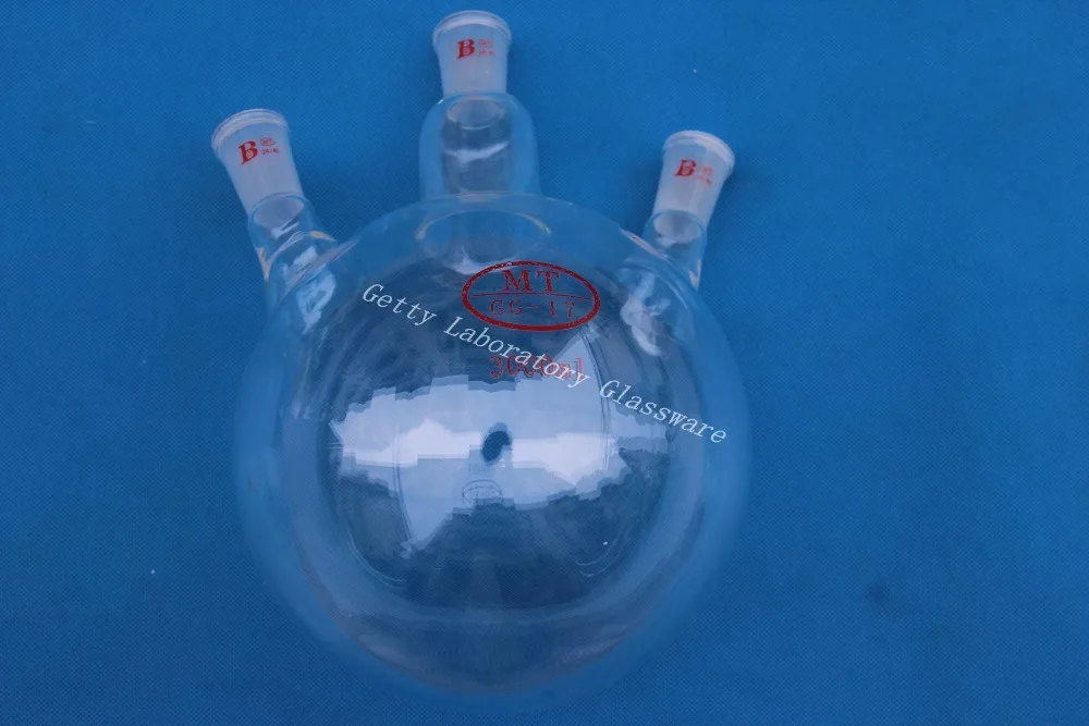 Колба с тремя горлышками и круглым дном 3000 мл (3 л) соединением 24/40 для тяжелых стен