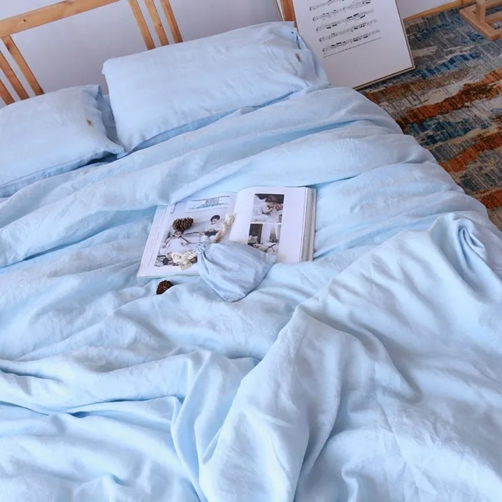 Набор o0f 4 постельное белье 100% натуральный небесно голубой и коричневый