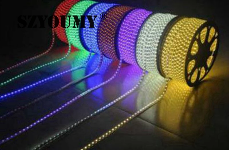 SZYOUMY 220 V Светодиодные ленты 5050 50 м 100 IP67 Водонепроницаемый RGB/белый Цвет веревка для наружного освещения с Мощность контроллер