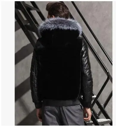 S/6Xl мужские Лоскутные кожаные куртки из искусственного меха с капюшоном теплая