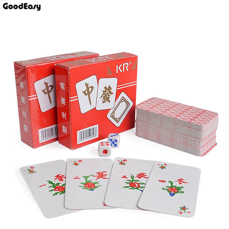 

1deck Mahjong Playing Cards Set Paper Poker with 2 Dices&Flannelette Bag Chinese Traditional Classic Card Family Table Game