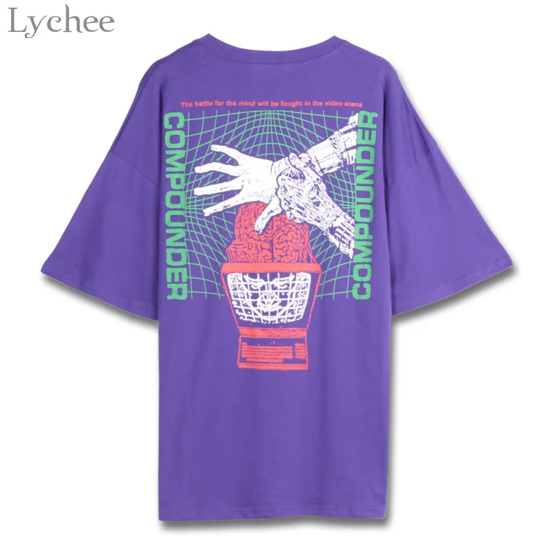 Lychee Harajuku Летняя женская футболка Phantom с буквенным принтом, Повседневная Свободная футболка с коротким рукавом, женская футболка