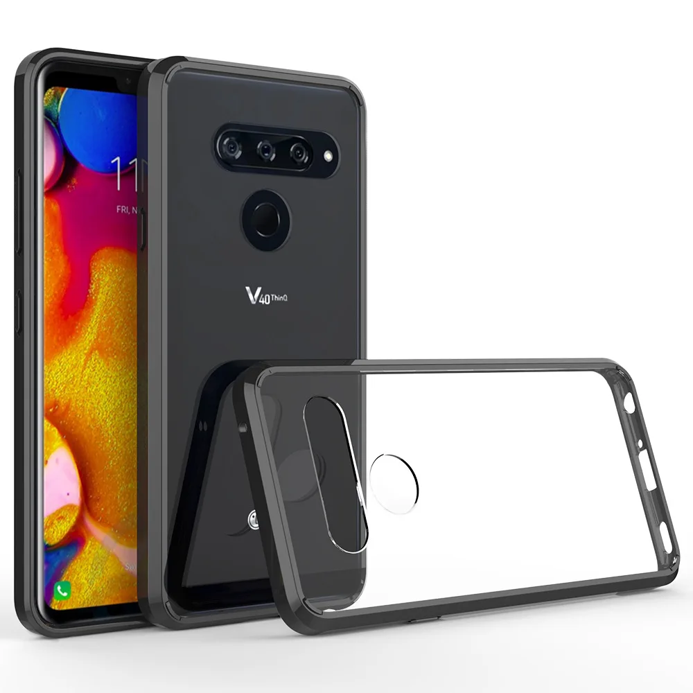 Прозрачный Акриловый чехол для телефона для LG V40 чехол противоударный Бампер Защитный чехол-гибрид из ТПУ Жесткий прозрачный чехол для LG V30/V40 ThinQ задняя крышка - Цвет: Black bumper