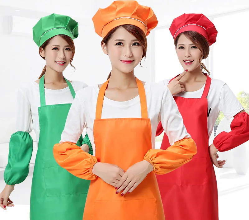 

Supermarket restaurant waiter aprons Custom LOGO printing apron hat aleeves set