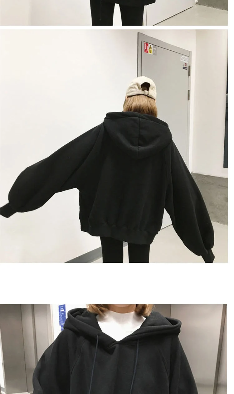 Модный пуловер с капюшоном, Женская толстовка,, корейский стиль, Ulzzang, Harajuku, однотонный бархат, с капюшоном, толстовки, женские, повседневные толстовки