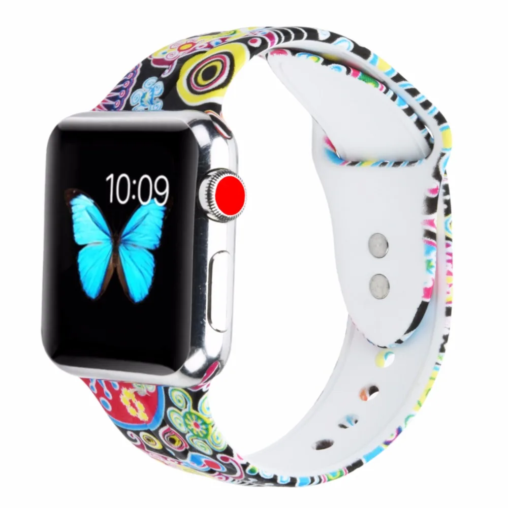 Мягкий силиконовый с цветочным рисунком ремешок для часов Bemorcabo для Apple Watch 4 3 2 1 aple Watch Band 38 мм 42 мм 44 мм браслет