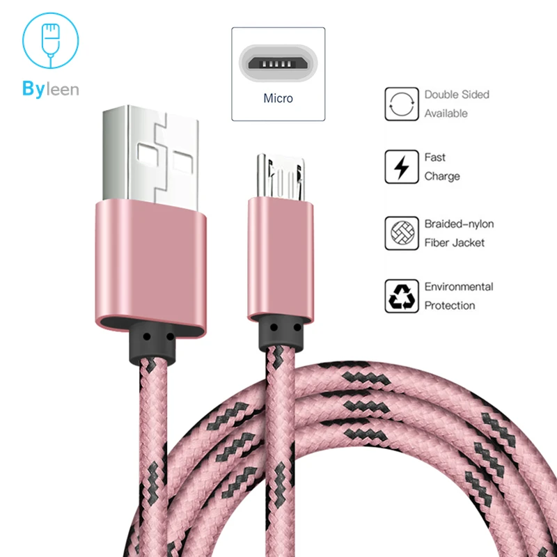 Byleen розовый 0 25/1 метр нейлоновая оплетка Micro USB зарядное устройство Быстрая