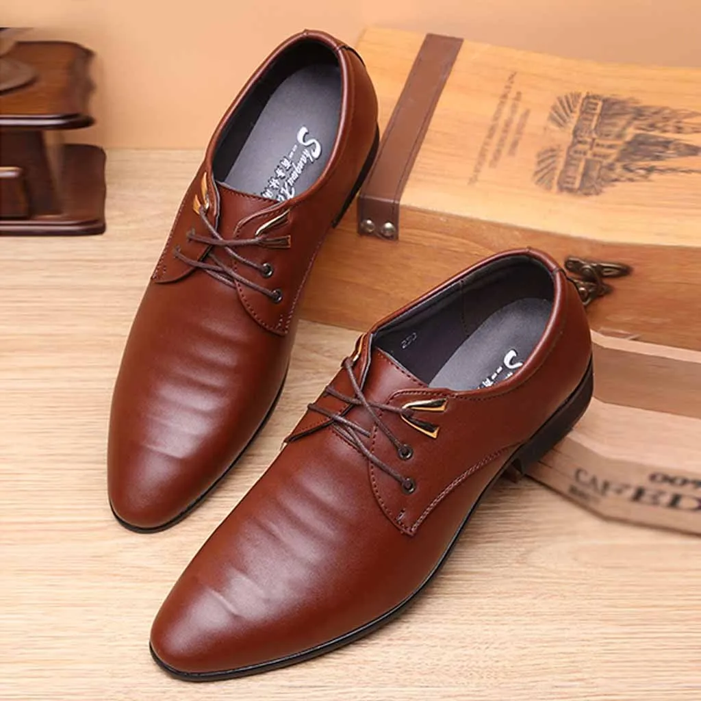 Luxury Leather Formal Men Dress Shoes Genuine Lace Up Brogue Flats Oxfords For Wedding Office Business | Обувь