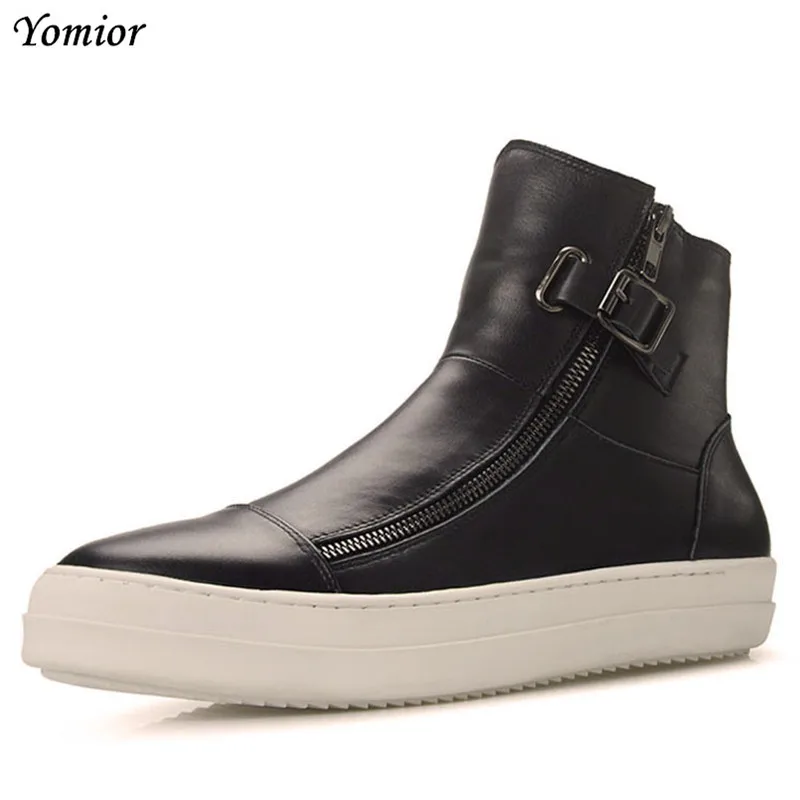 Black Winter Yomior/Мужская обувь высокого качества; новые модные весенние ботильоны из натуральной кожи с круглым носком; Роскошные Дизайнерские повседневные ботинки для мужчин - Цвет: Black Winter