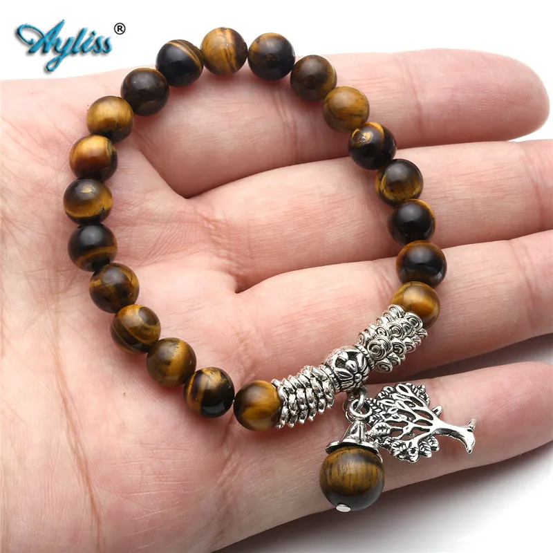 Ayliss 8MM Tiger Eye Beads Bracelets Natural Stone Tree Life Lucky Charm Stretch Reiki Healing Yoga Gem Jewelry | Украшения и