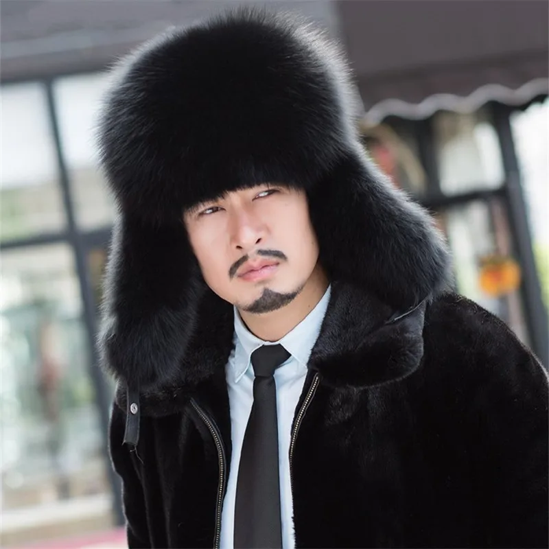 Пакет почты Фокс меховая шапка мужчины открытый кожа корона лиса енот среднего