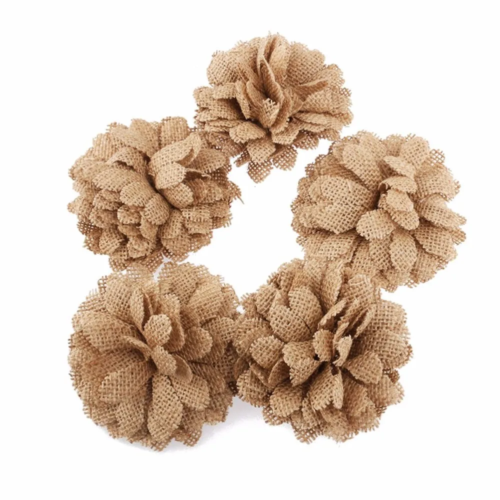 

5Pcs/set Hessian Burlap Rose Flowers for Crafts Rustic Wedding Decor