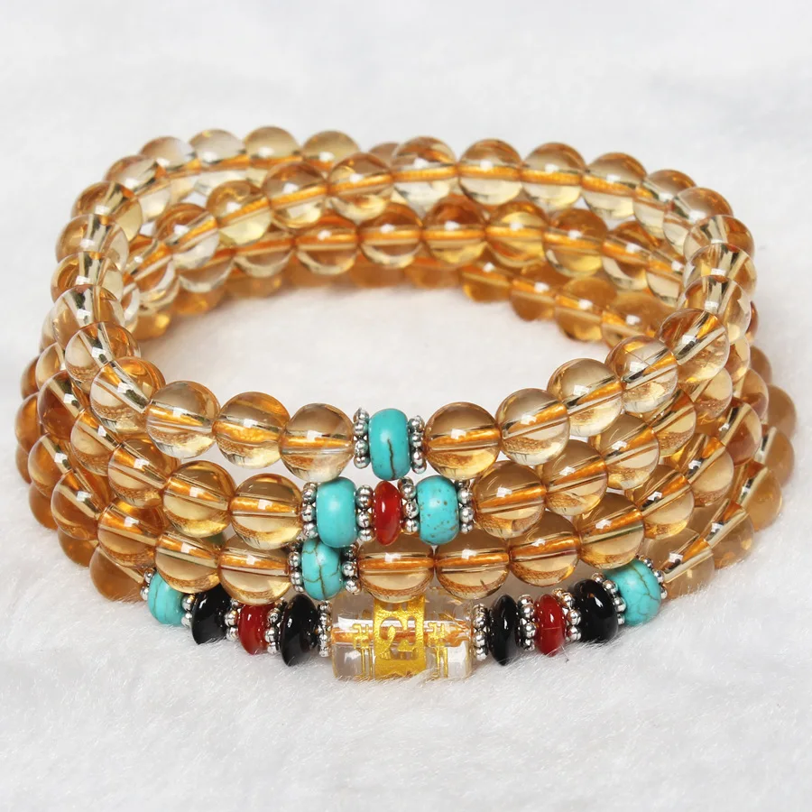 

Wholesale 6mm 108 Beads Natural Brazil Yellow Crystal Round Charms Lucky Gift Bracelets Bangles for Women Crystal Jewelry