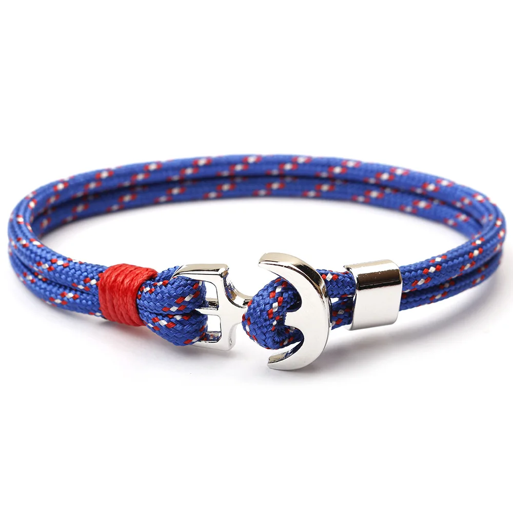 

CUTEECO Fashion Silver Color Anchor Bracelets Men Charm Rope Chain Paracord Bracelet Male Wrap Metal Sport Hooks