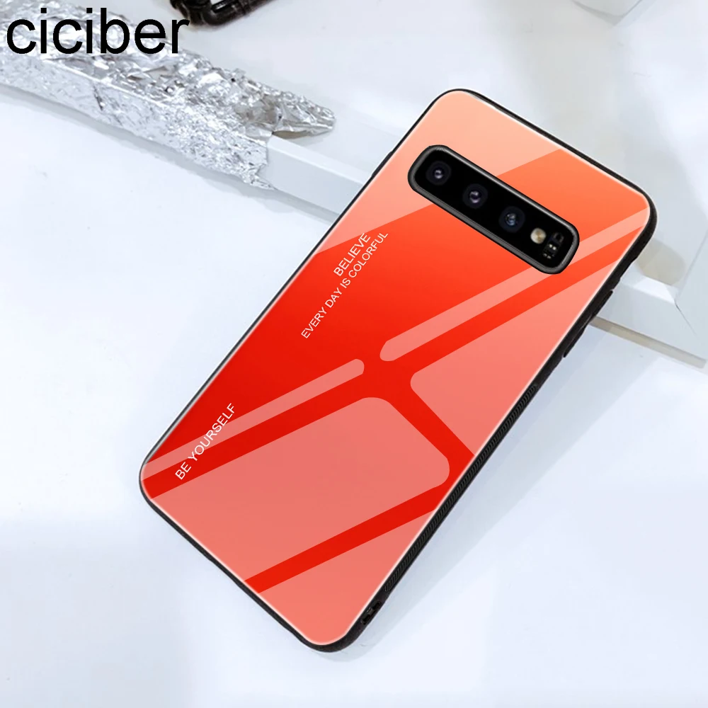 ciciber Gradient Colored Tempered Glass Phone Case for Samsung Galaxy S10 S10+ S10e Plus Lite Hard Back Cover Funda Coque Capa |