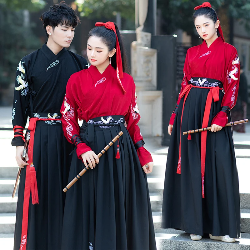 

Red Hanfu Dress For Adult Women Men Ancient Knight Errant Han Dynasty Costumes Folk Dance Cosplay Hero Stage Costumes BL1247