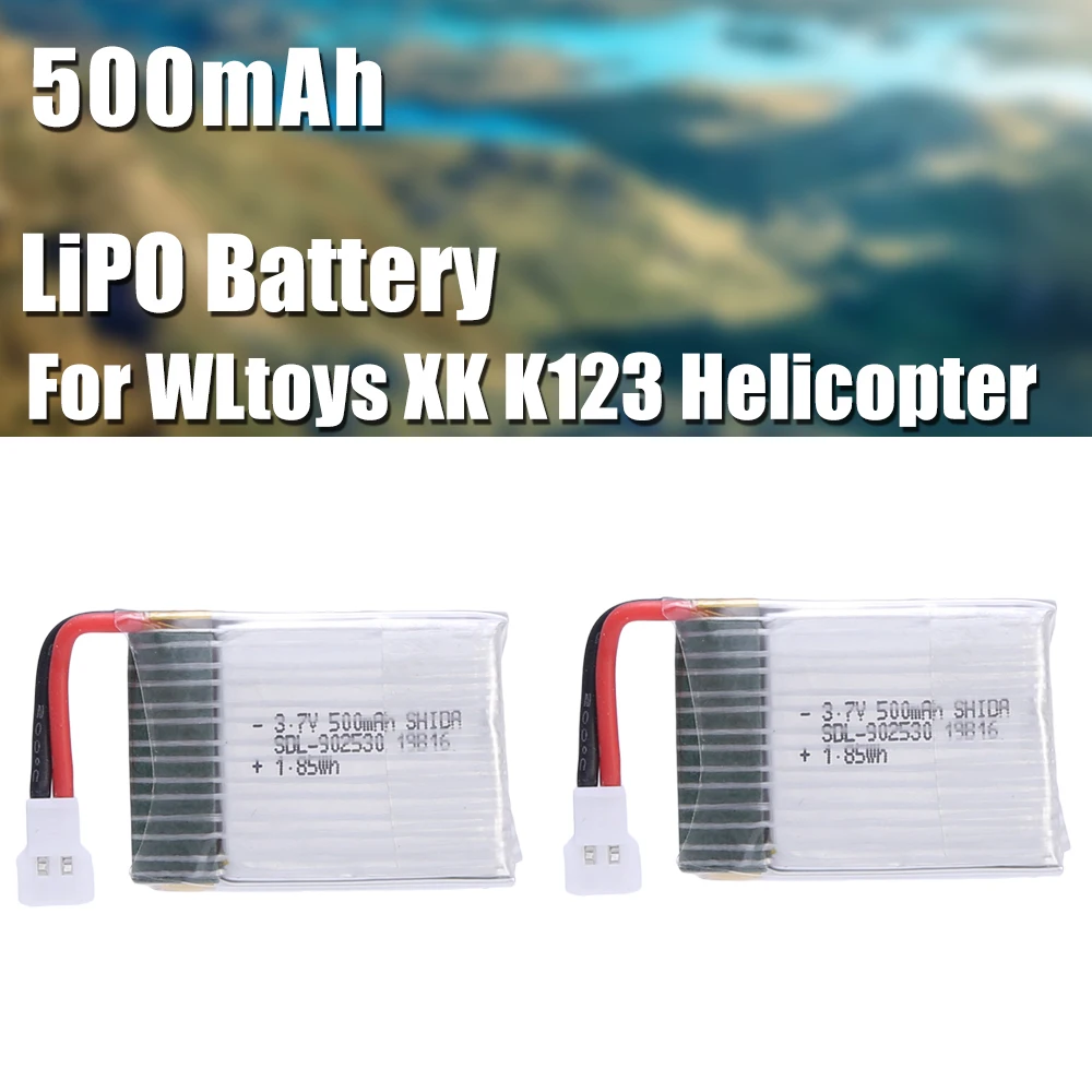 

2pcs 3.7V 500mAh 25C LiPO Battery for WLtoys V931 XK K123 F949 RC Mini Helicopter Airplane Drone Spare Parts