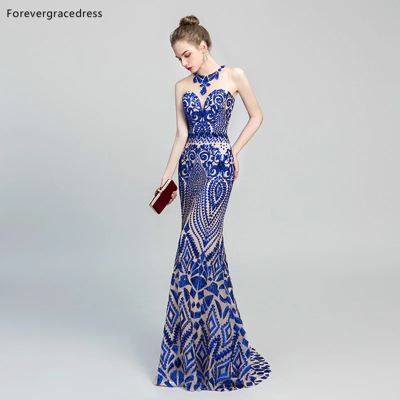 Женское вечернее платье без рукавов Forevergracedress голубое длинное большого размера