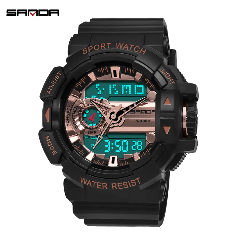 Rose gold SANDA мужские спортивные часы G стиль светодиодный цифровой кварцевые часы мужские водонепроницаемые военные наручные часы Relogio Masculino часы - Цвет: Rose gold