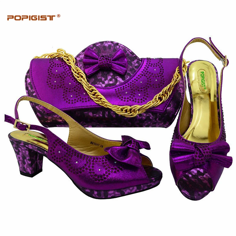 Новое поступление 2018 Фиолетовый Цвет Женская итальянская обувь и комплект с