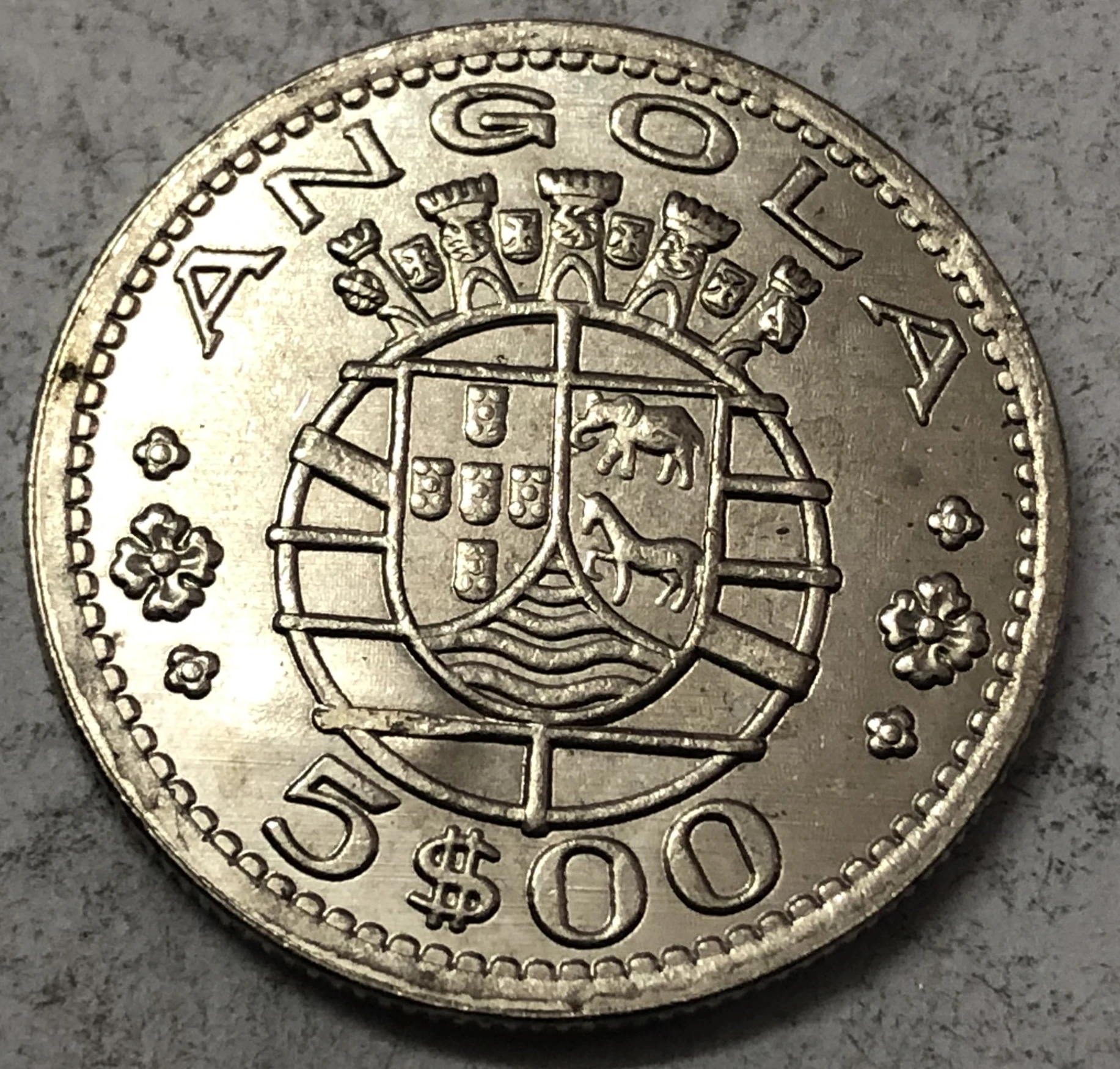 1974 Ангола 5 Escudos медно-никелевая Монета КОПИЯ