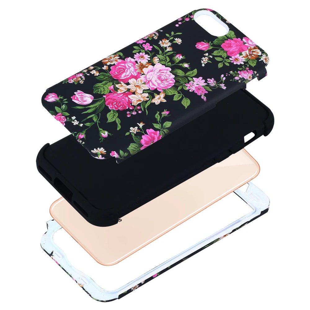 For iPhone 7 8 Plus Shockproof Phone Cases 3 in 1 Heavy Duty Full-body Protective Cover for Flower Case |