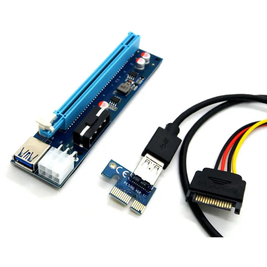 USB3.0 PCI E Express 1x к 16x расширитель переходника адаптера SATA 6Pin кабель питания JU01 #4|usb3.0