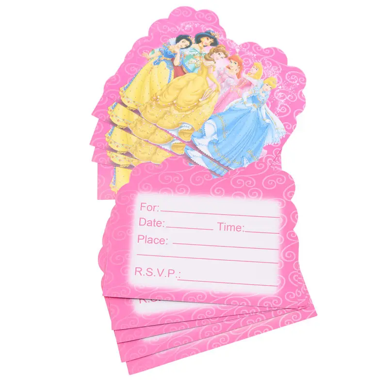 invitation card10pcs Шесть принцесс тема Белоснежка Рождество с днем рождения скатерть чашки тарелка вечерние принадлежности для детского душа украшения на Рамадан - Цвет: invitation card10pcs