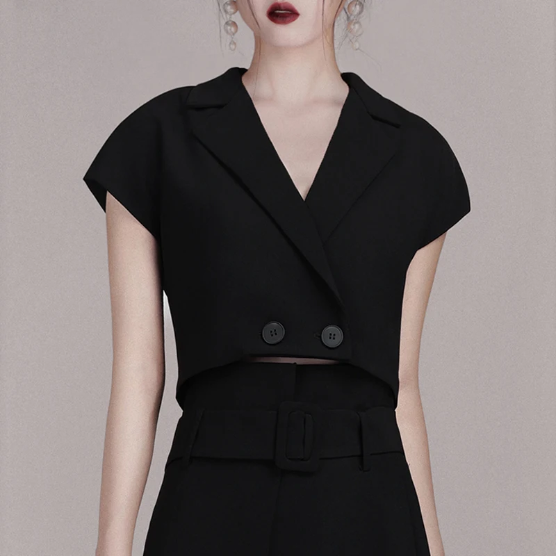 INDRESSME 2019 Новый сексуальный короткий рукав V-образный вырез пуговицы Открытый Топ