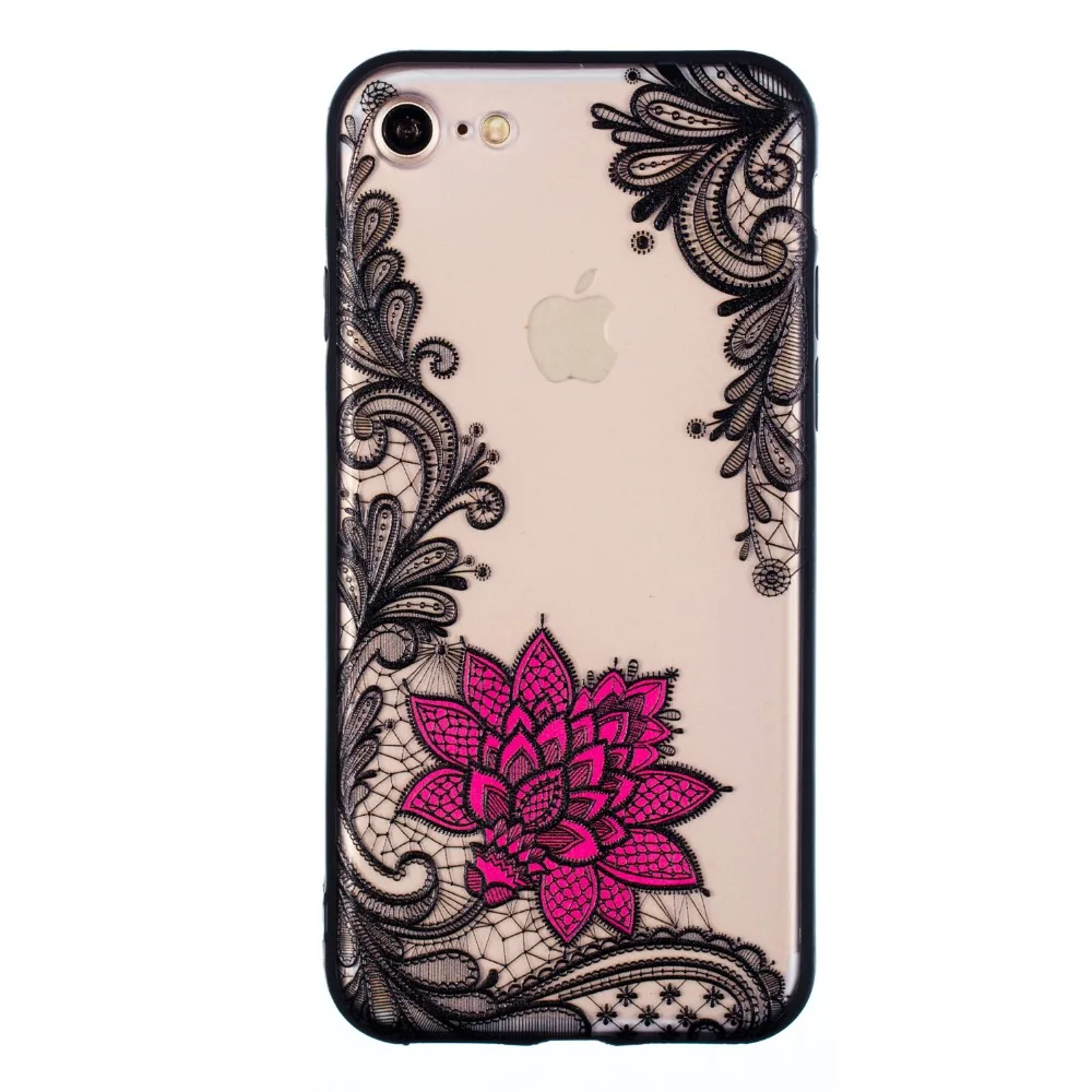 Пикантные розовые кружевное платье с цветочным рисунком для iPhone 8 плюс TPU + PC Phone