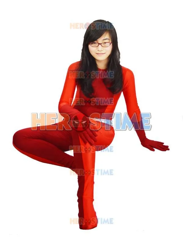 Полностью Шпионов! Красный спандекс Клевер костюм супергероя Хэллоуин косплей