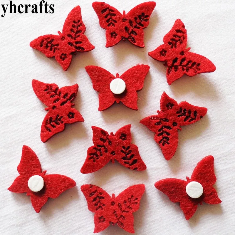 

50PCS/LOT.Red butterfly fabric Felt stickers Scrapbooking kit Kindergarten crafts Decorative stickers Wall decal Fridge stickers