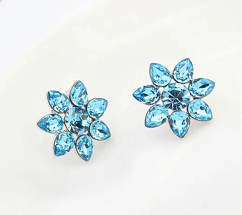 100% с украшением в виде кристаллов от Swarovski голубые шармы цветы серьги-гвоздики