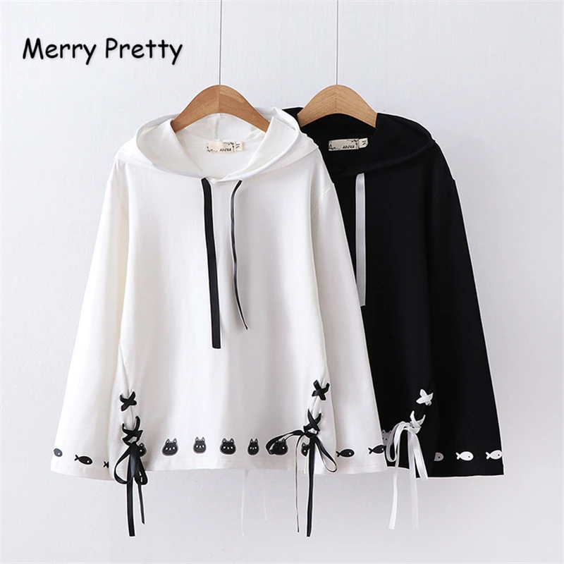MERRY PRETTY женские толстовки с капюшоном на шнуровке с мультяшным принтом, весенние хлопковые толстовки с длинным рукавом, женские милые пуловеры в стиле Харадзюку