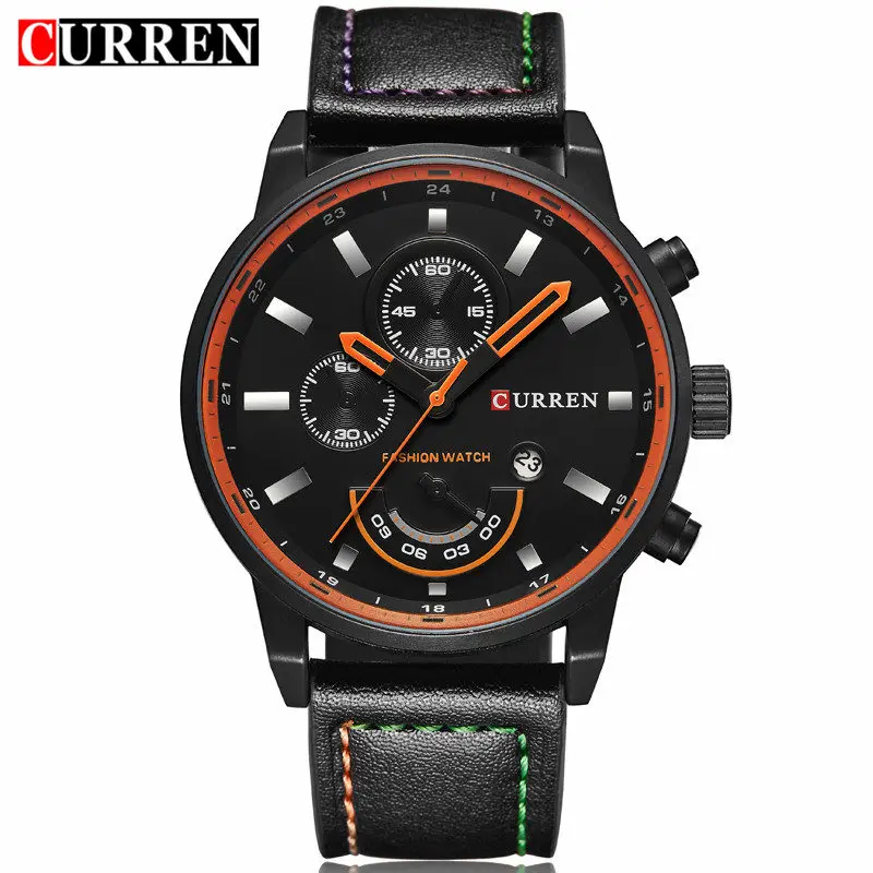 Red Мужские модные повседневные спортивные часы Curren часы мужские брендовые роскошные кожаные кварцевые часы мужские наручные часы Relogio Masculino - Цвет: Red