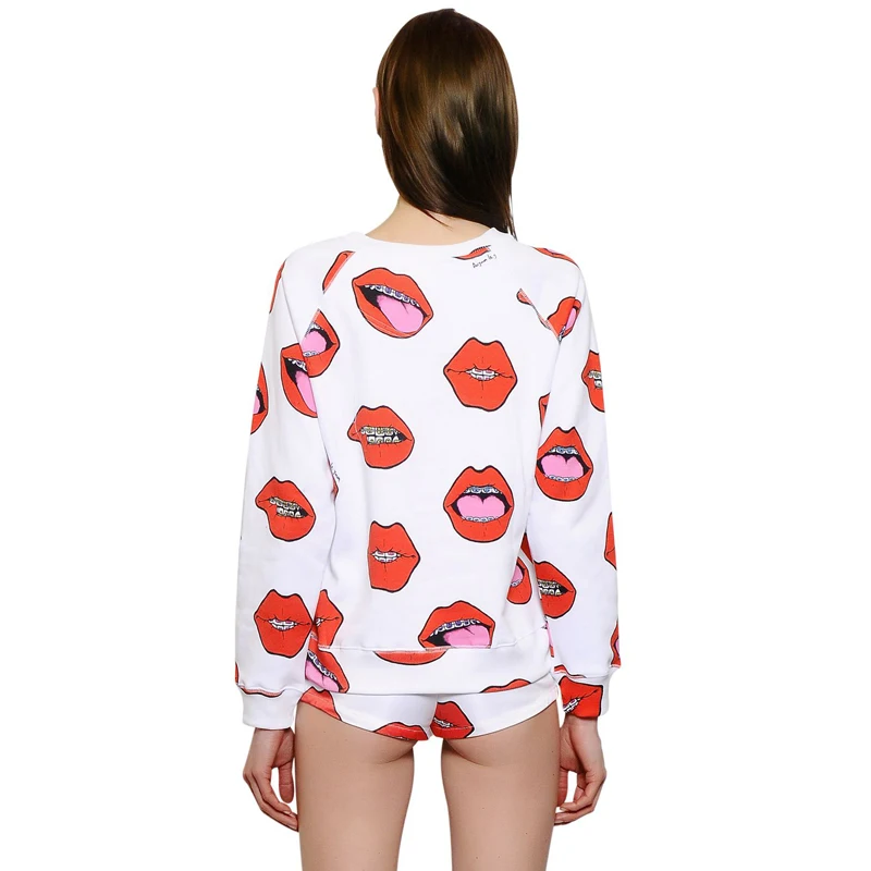 spring and summer hip-hop tide models lips printing sleeve pullover horns Sweatshirts | Женская одежда